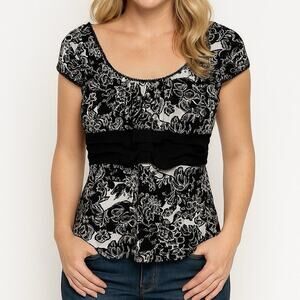 Vol. 1 Womens Floral‎ Y2K Jersey Babydoll Top Size M Black Whimsigoth Grunge